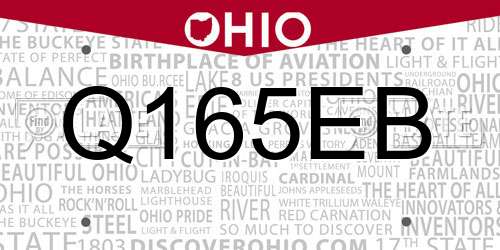 Q165EB Ohio License Plate