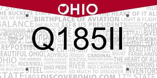 Q185II Ohio License Plate