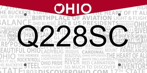 Q228SC Ohio License Plate