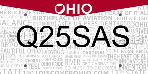 Q25SAS Ohio License Plate