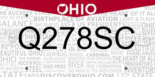 Q278SC Ohio License Plate