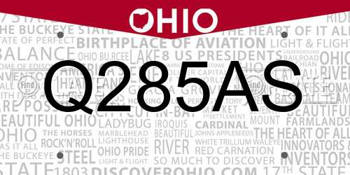 Q285AS Ohio License Plate