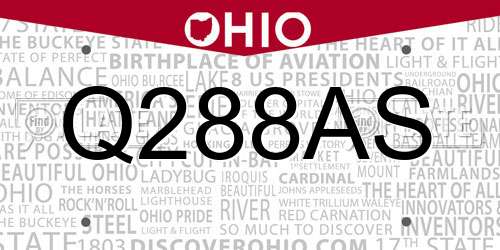 Q288AS Ohio License Plate