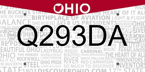 Q293DA Ohio License Plate