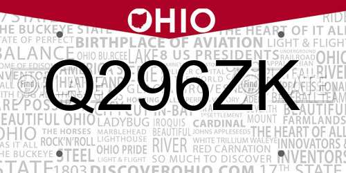 Q296ZK Ohio License Plate