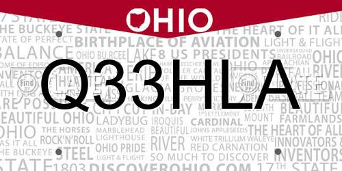 Q33HLA Ohio License Plate