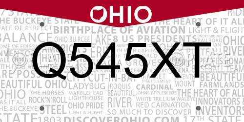 Q545XT Ohio License Plate