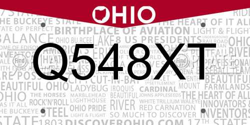 Q548XT Ohio License Plate