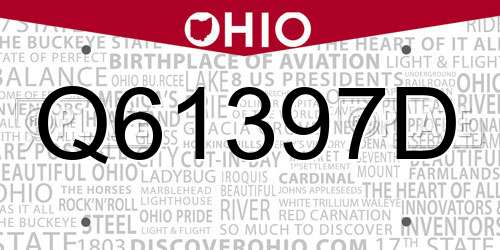 Q61397D Ohio License Plate