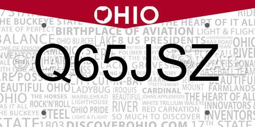Q65JSZ Ohio License Plate