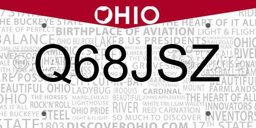 Q68JSZ Ohio License Plate