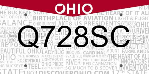 Q728SC Ohio License Plate