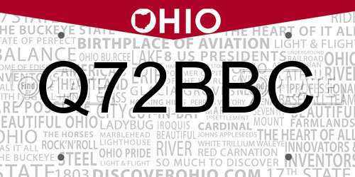 Q72BBC Ohio License Plate