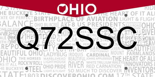 Q72SSC Ohio License Plate