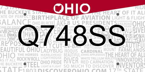 Q748SS Ohio License Plate
