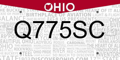 Q775SC Ohio License Plate