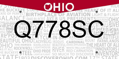 Q778SC Ohio License Plate