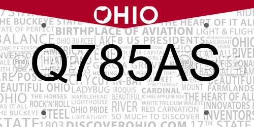 Q785AS Ohio License Plate