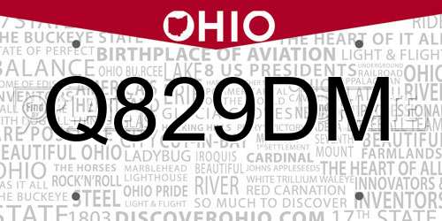 Q829DM Ohio License Plate