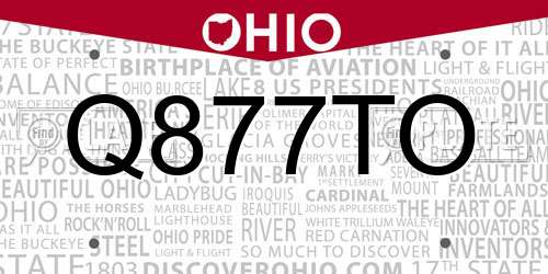 Q877TO Ohio License Plate