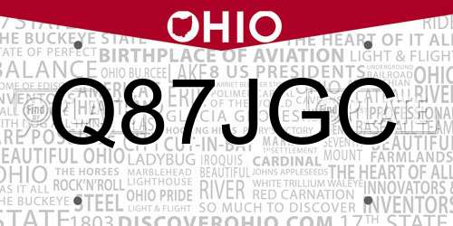 Q87JGC Ohio License Plate