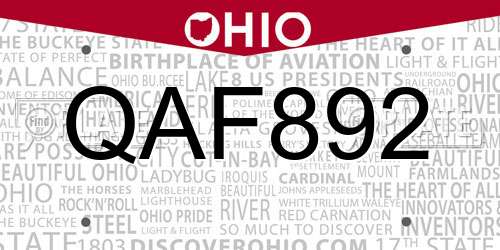QAF892 Ohio License Plate