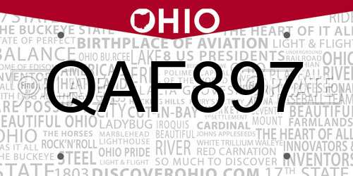 QAF897 Ohio License Plate