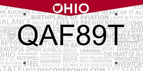 QAF89T Ohio License Plate