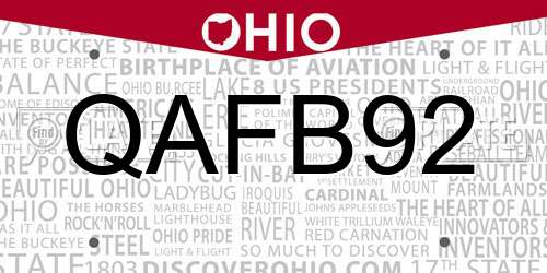 QAFB92 Ohio License Plate