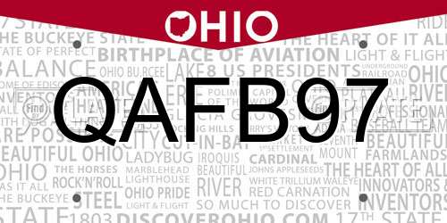 QAFB97 Ohio License Plate