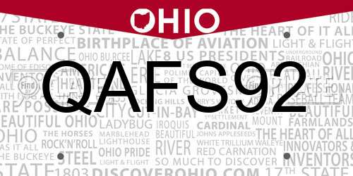 QAFS92 Ohio License Plate
