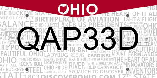 QAP33D Ohio License Plate