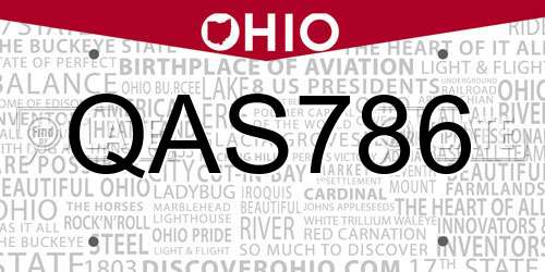 QAS786 Ohio License Plate