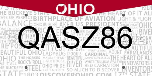 QASZ86 Ohio License Plate