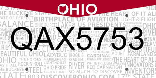 QAX5753 Ohio License Plate