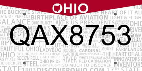 QAX8753 Ohio License Plate
