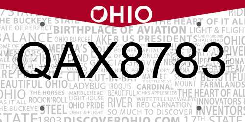 QAX8783 Ohio License Plate