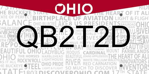 QB2T2D Ohio License Plate