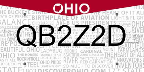 QB2Z2D Ohio License Plate