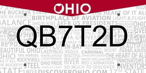 QB7T2D Ohio License Plate