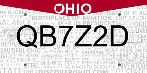 QB7Z2D Ohio License Plate