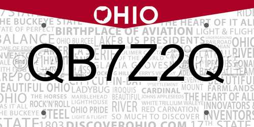QB7Z2Q Ohio License Plate