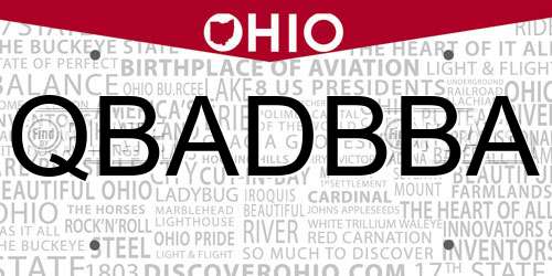 QBADBBA Ohio License Plate