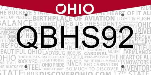 QBHS92 Ohio License Plate