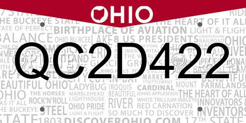 QC2D422 Ohio License Plate