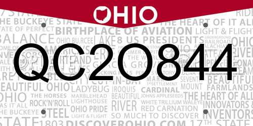 QC2O844 Ohio License Plate