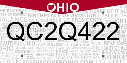 QC2Q422 Ohio License Plate