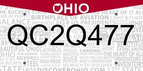 QC2Q477 Ohio License Plate