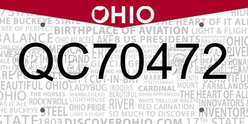 QC70472 Ohio License Plate