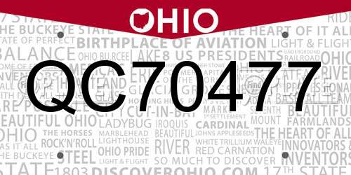 QC70477 Ohio License Plate